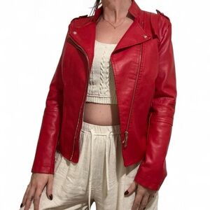 Red Women's Faux Leather Jacket